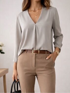 Oak + Fort Minimalist V-Neck Blouse Size S